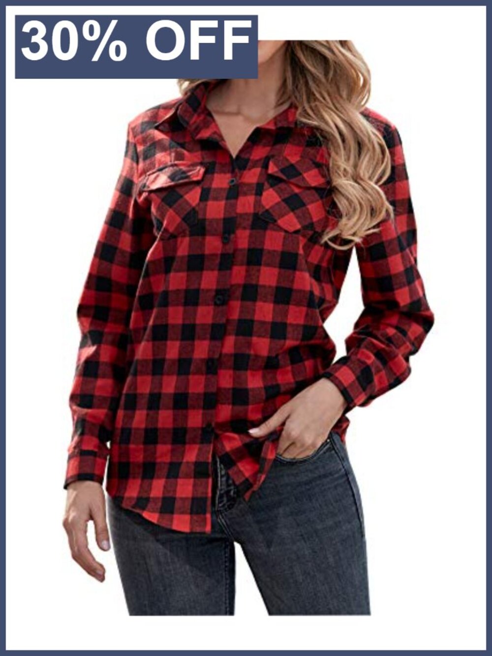 Oyamiki Women's Cuffed Long Sleeve Button Down Plaid Flannel Shirt